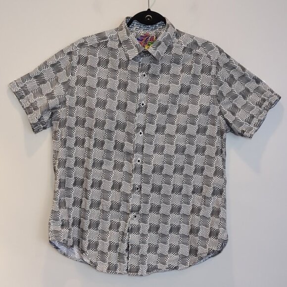Robert Graham Geometric Print Short Sleeve Shirt Polo Cotton Classic Fit Top - Picture 14 of 14